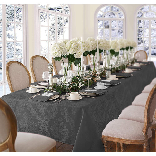 Barcelona Damask Tablecloth 60 x 120 in Gray 1