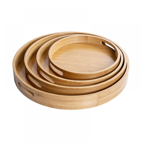 Round Bamboo Serving Tray with Handle 1
