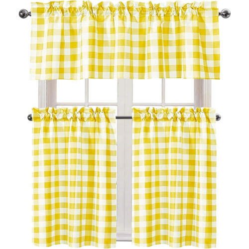 Black Buffalo Check Kitchen Curtain Set – 3 Piece Tier & 1