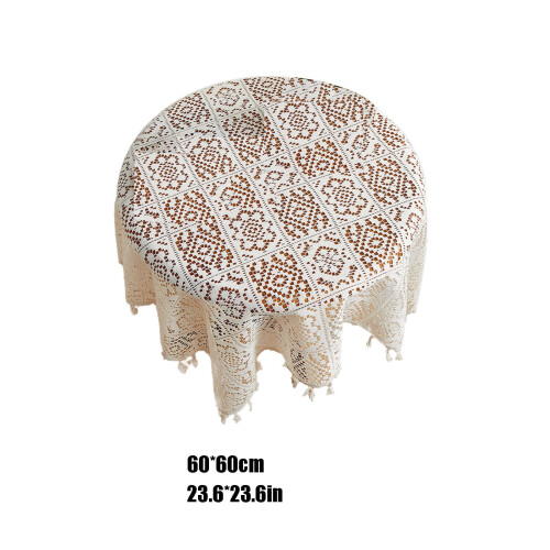 Vintage Lace Round Tablecloth Beige Cotton Blend 1