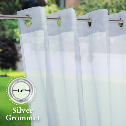 White Outdoor Sheer Curtain with Rustproof Grommets 52 x 2