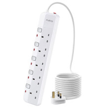 PARTH 3M Surge Protected Extension Lead With Switches 5 Way Sockets Power Strip With 3 Metre Cord Wall Mounted 5 Gang Plug Extension Sockets 3250W/13A
