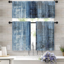 Blue and Grey Curtains Valance and Tier Set 3 Piece