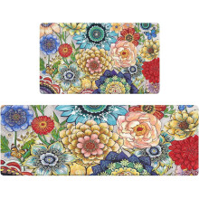 Kitchen Mats Set of 2 Black Boho Floral Non-Slip Memory Foam