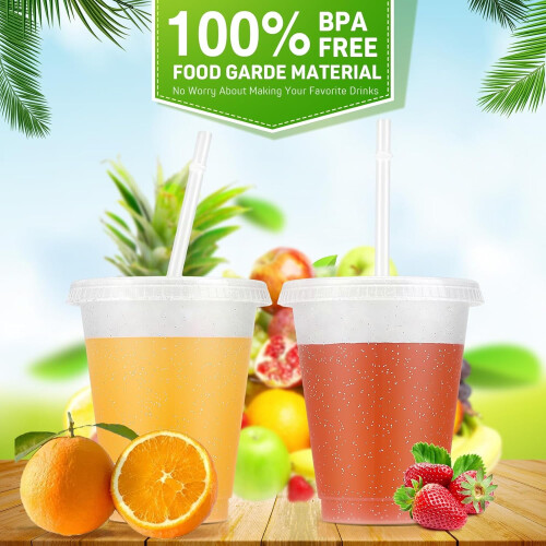 6er-Packung 16oz Plastikbecher mit Deckel und Strohhalm 2