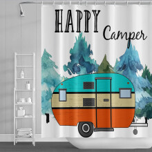 Cortina de ducha para caravana con temática de camping, acuarela, 72x84 pulgadas.