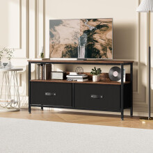 TV-kommode med 2 stofskuffer og åben hylde, 120 cm