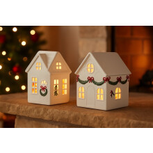 Lighted Resin Christmas Village Houses Set of 2