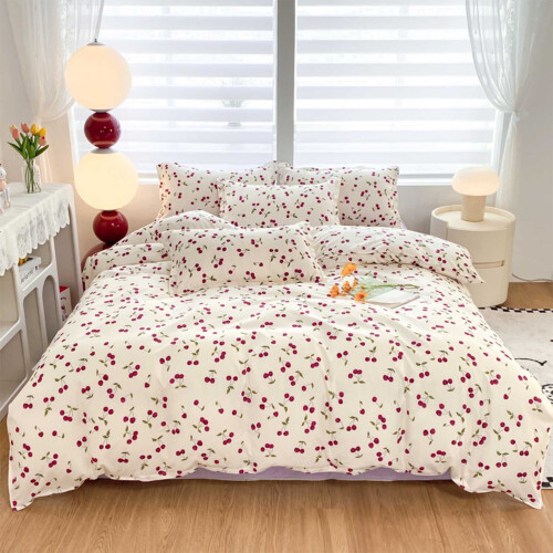 King Size Cherry Print Bedding Set, 4-Piece Microfibre