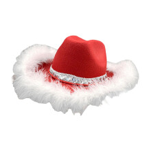 Red Cowgirl Hat with White Feather and Sequins