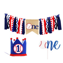 Baseball 1st Birthday Decoration Set: Banner, Cake Topper,