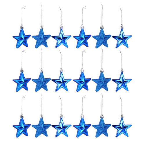 18-Piece Blue Plastic Star Christmas Tree Ornaments