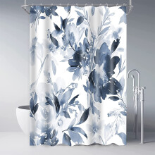 Aqua Blue Floral Polyester Shower Curtain 72 x 84 in