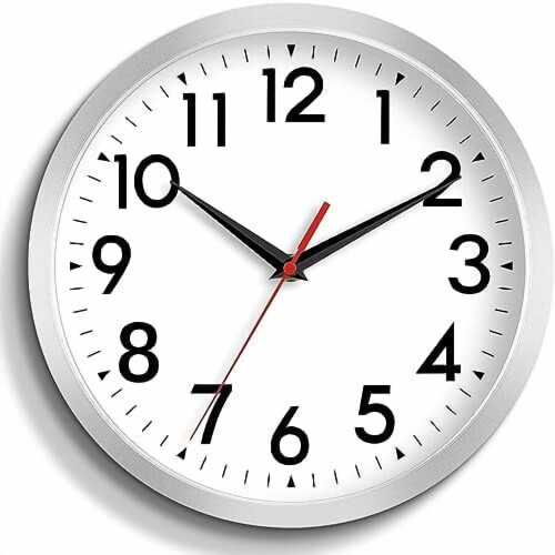 8 Inch Silent Analog Wall Clock, Battery Powered, Silver