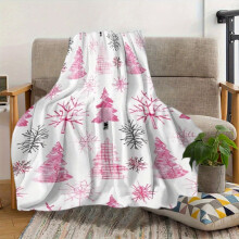 Pink Christmas Throw Blanket, Reversible Sherpa, 70x100cm
