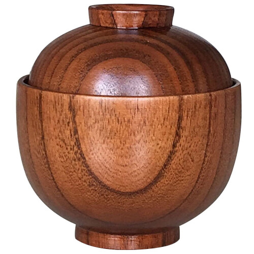 Bol de service en bois avec couvercle, forme ronde