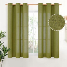 Olive Green Linen Curtains 52x68 in, 2 Panels with Bronze