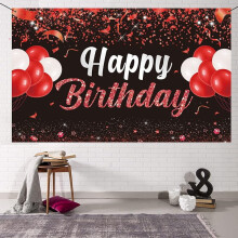 Birthday Banner Backdrop 70.8 x 43.3 in Red Black