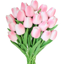10pcs Pink Artificial Tulip Flowers, Real Touch, 34cm