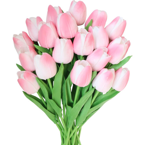 10pcs Pink Artificial Tulip Flowers, Real Touch, 34cm