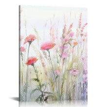 Quadro em tela com margaridas rosa – Decoração de parede botânica boho