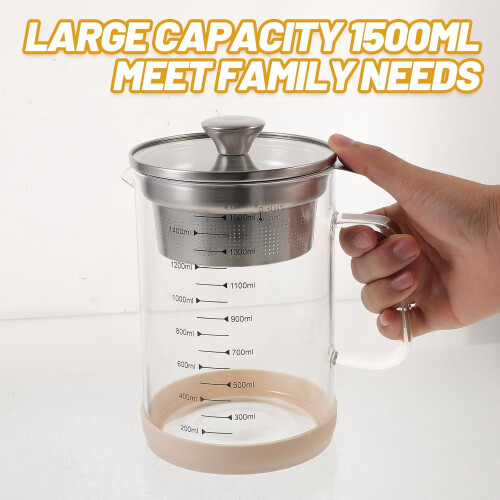 Borosilicate Glass Pitcher with Fine Mesh Strainer and Lid, 1
