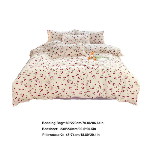 King Size Cherry Print Bedding Set, 4-Piece Microfibre 2