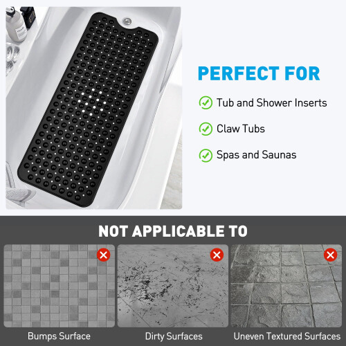 Non-Slip Bath Mat 39 x 16 in PVC Black 1