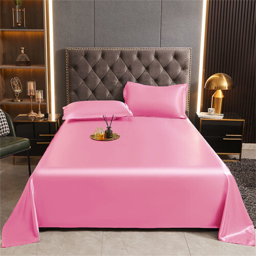 Twin Satin Bed Sheet Set – Peach Pink, 3-Piece 1