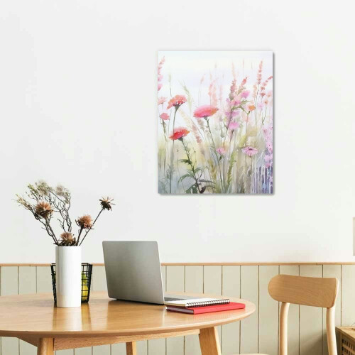 Framed Pink Daisy Canvas Art – Boho Botanical Wall Decor 1
