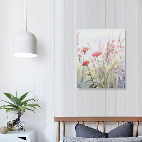 Framed Pink Daisy Canvas Art – Boho Botanical Wall Decor 2