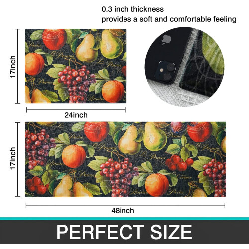 Vintage Fruit Kitchen Rug Set 2-Piece 17.7x47.2+17.7x23.6 1