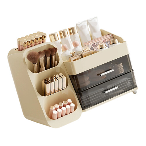 Practical ABS Transparent Cosmetic Box Multi Functional-Beige
