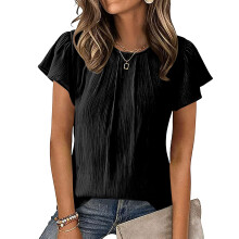 Women Casual Top Business Work Blouses Shirts Short-Black L