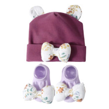 Children Headwear Infant Bonnets Socks set Using Blended-Purple