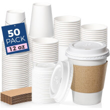Vasos de café desechables con tapa y funda (50 unidades)