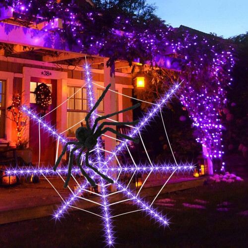 Rede de luz LED de teia de aranha de Halloween de 3,6 metros com 8 modos e