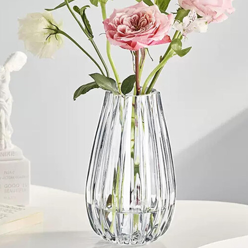 Clear Ribbed Glass Vase – Large 10" or Small 8"