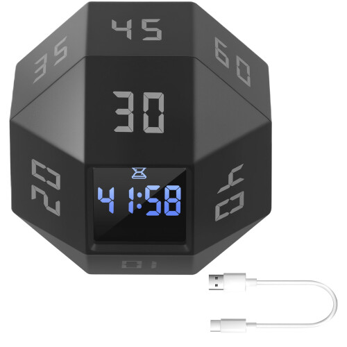 12-Side Rechargeable Cube Timer – 3 Alarm Modes