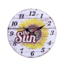 Retro Sunflower Wall Clock – Wooden, Silent, 30 cm