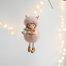 Pink Plush Christmas Doll Ornament, 7 x 4 cm