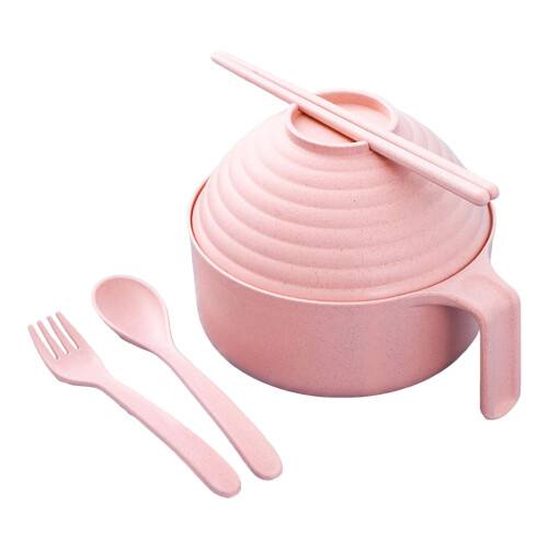 Mikrowellen-Ramen-Schüssel-Set mit Essstäbchen und Gabel, rosa