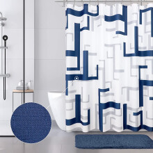 Navy Blue Geometric Shower Curtain 72x72 in with Hooks