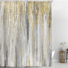 Abstract Stripe Shower Curtain with Hooks, Gray & Yellow
