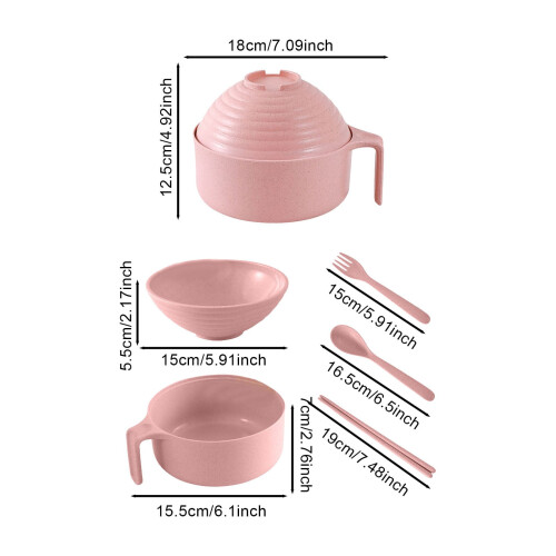 Mikrowellen-Ramen-Schüssel-Set mit Essstäbchen und Gabel, rosa 2