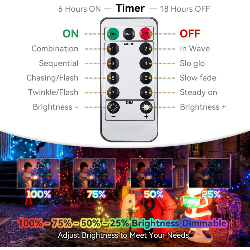 50-LED Multicolor Christmas Lights, IP44 Waterproof, 8 1