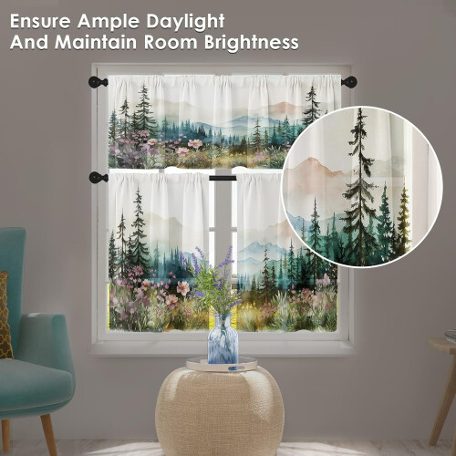 Watercolour Floral Kitchen Curtains Set 3-Piece 2
