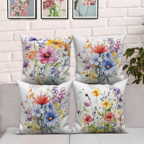 Conjunto de 4 capas de almofada florais em imitação de linho, 40x40cm (16x16 polegadas) 2