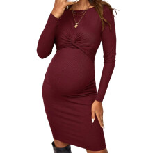 Maternity Dress In Knit For Bodycon Fit And Wear-Wine Red M