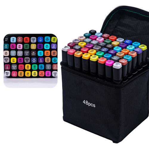 Portable Art Markers Set for Creativity Double Tip-48 colors